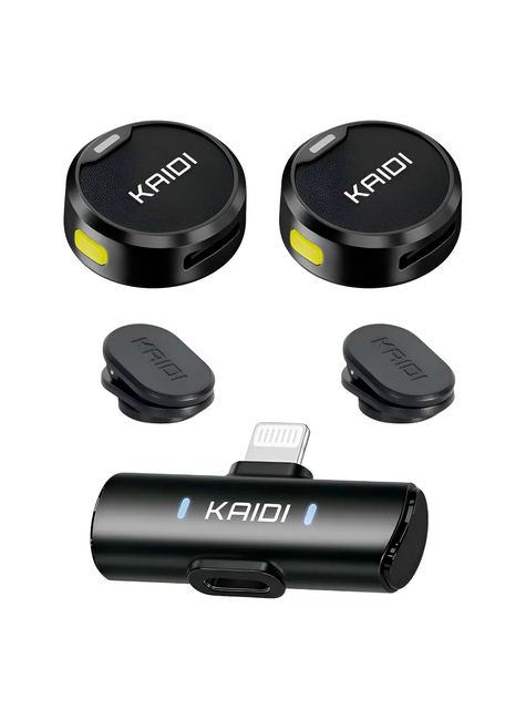 Microfone Duplo Sem Fio Kaidi Lightning | Lapela Profissional para