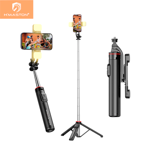Bastão de Selfie Tripé H'maston ZP15 com Controle Remoto e Luz 135cm